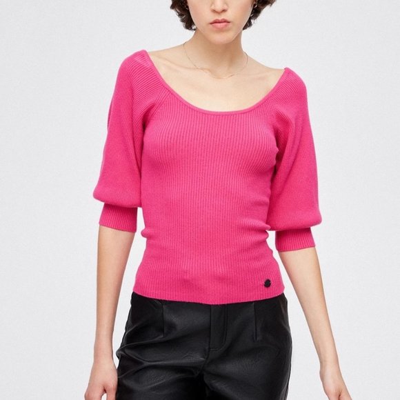 BSB Jeans White Ribbed Scoop Neck 3/4 Length Sleeve Top Size:S - Picture 11 of 11